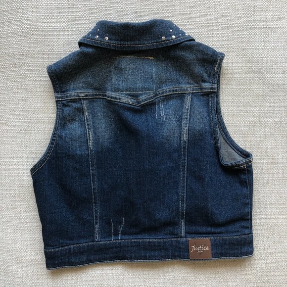 Justice Distressed Studded Cotton Denim Vest - Picture 4 of 10